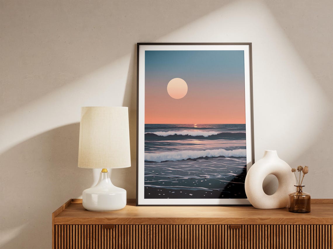Moonlit Ocean Waves Under A Big Moon Nighttime Seascape Poster - Image 5