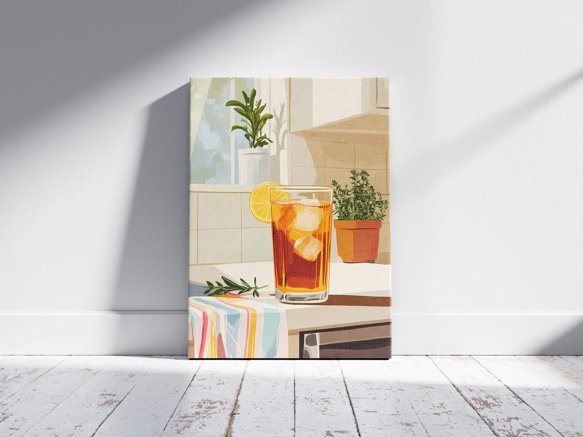 Sunny Kitchen Iced Tea Glass with Lemon and Herbs Summer Poster - Image 2