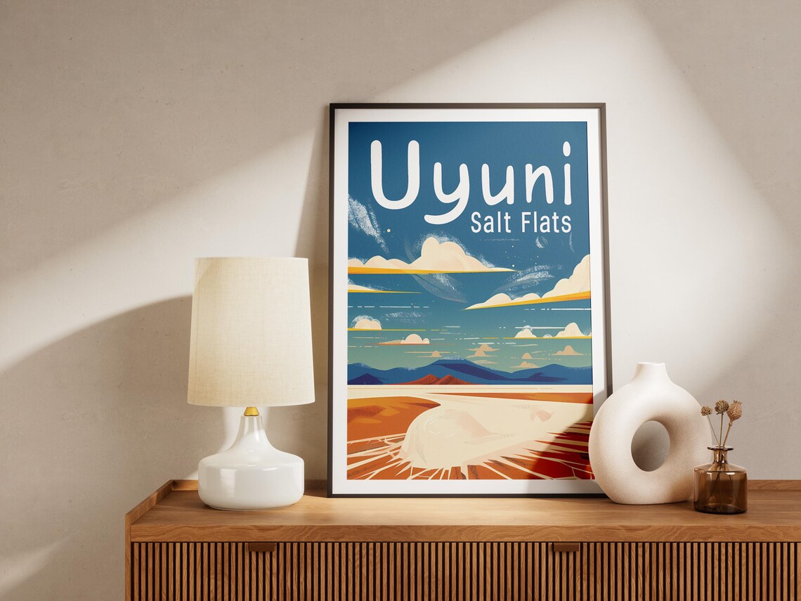 Uyuni Salt Flats Bolivia Vintage Blue Sky Retro Travel Poster - Image 2