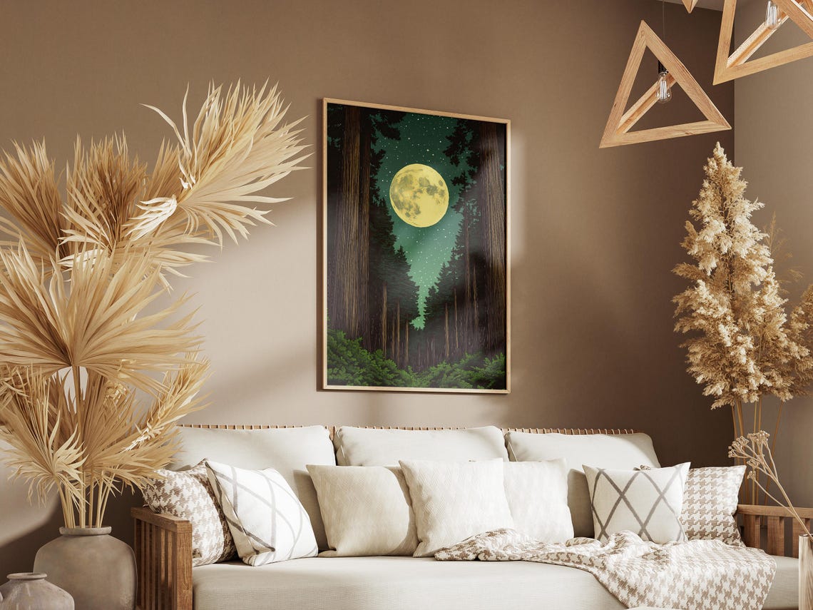 Redwood National Park Full Moon Over Redwood Canopy Starry Poster - Image 3