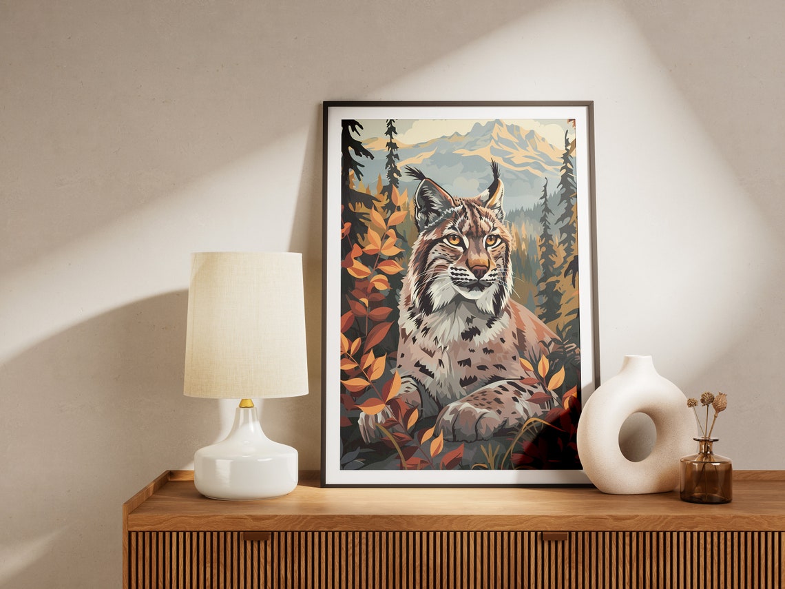 Lynx Resting Among Autumn Leaves in a Mountain Forest Poster - Image 2
