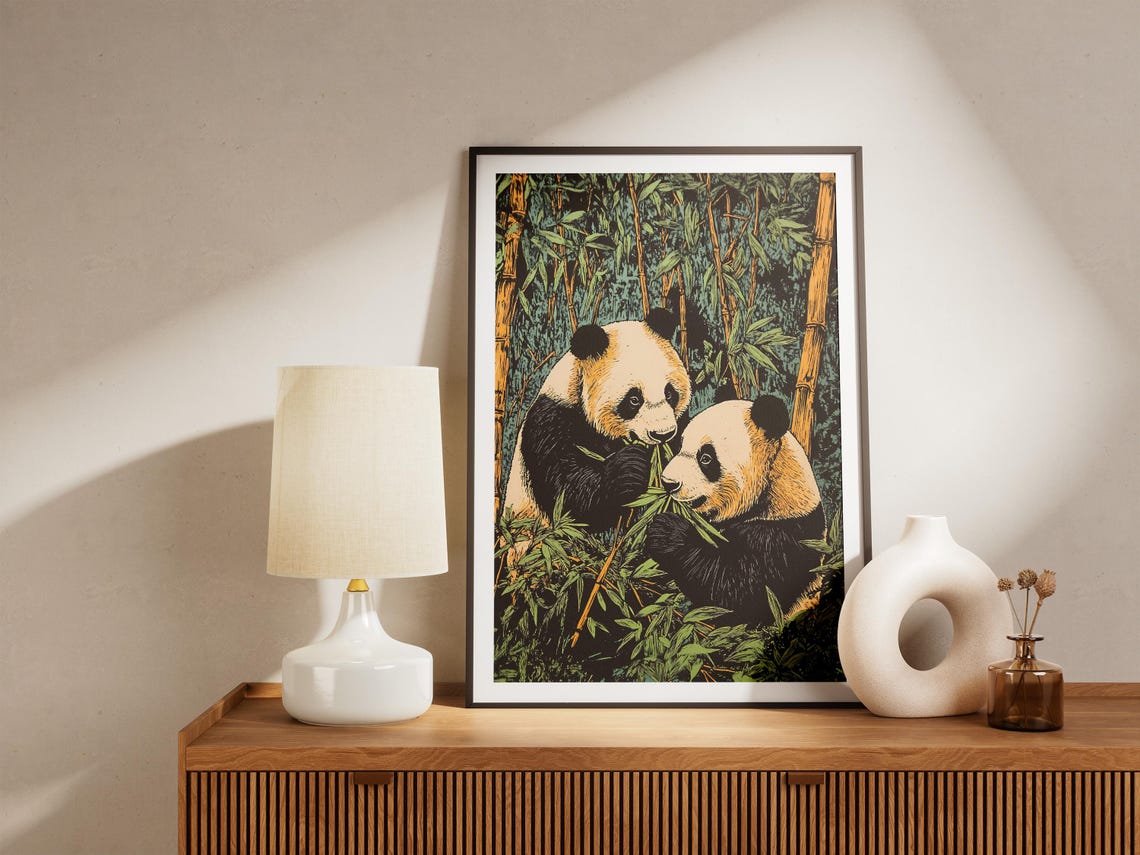 Two Giant Pandas Eating Bamboo Forest Vintage Wildlife Poster - Image 5