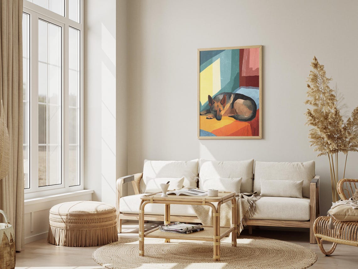 German Shepherd Dog Sleeping, Matisse-Style Art Print - Image 3