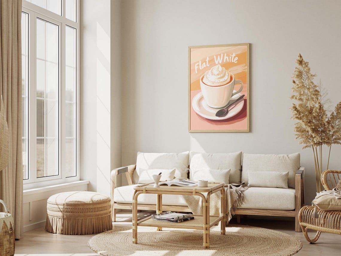 Flat White Creamy Swirl White Cup Soft Pastel Cafe Menu Poster - Image 4