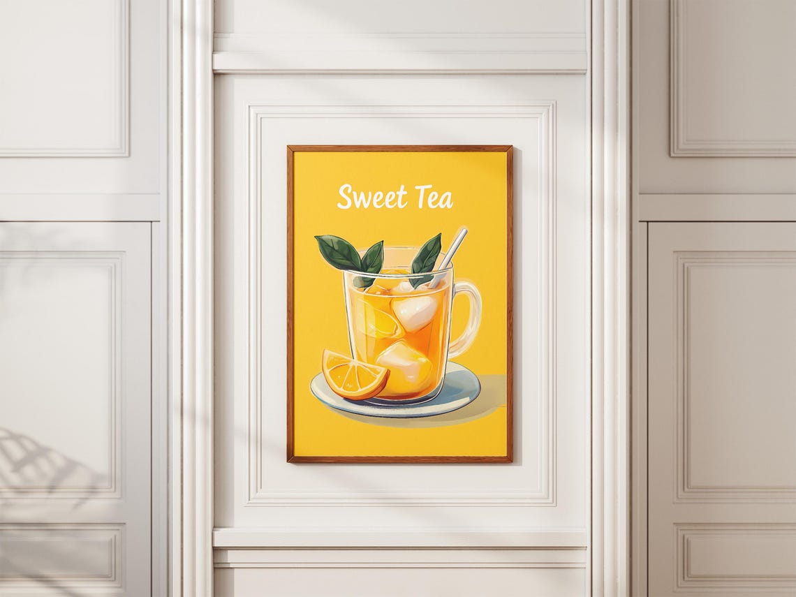 Sweet Tea Iced Lemon Glass Bold Yellow Retro Summer Drink Poster - Image 2