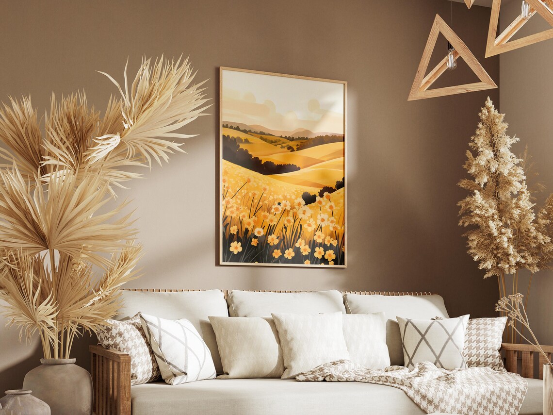 Golden Yellow Flower Field Rolling Hills Sunny Meadow Poster - Image 3