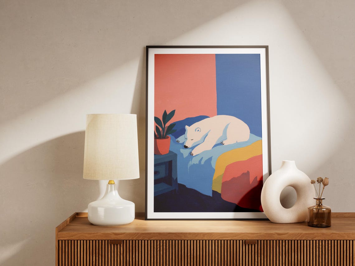 Matisse Style Bear Art Print Peaceful Sleeping Polar Painting Modern Colorful Gouache Wall Decor For Nursery Or Bedroom Whimsical - Image 4