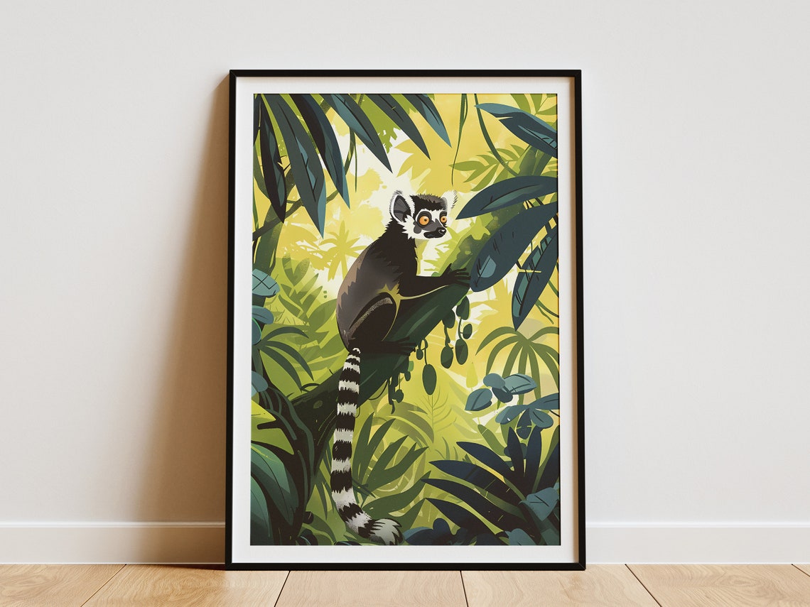 Lemur Jungle Poster Tropical Animal Art Print Rainforest Nature Wall Decor Boho Decor