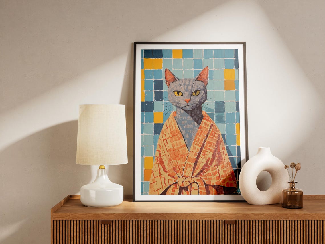 Burmese Cat Bathrobe Poster Bathroom Matisse Inspired Art Print Cute Wall Decor Funny Animal Lover Gift Home Artwork - Image 4