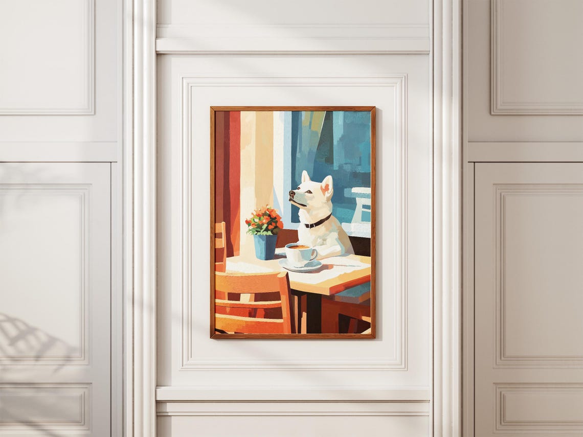 White Husky Coffee Poster Dog Cafe Wall Decor Animal Lover Gift Decor - Image 2