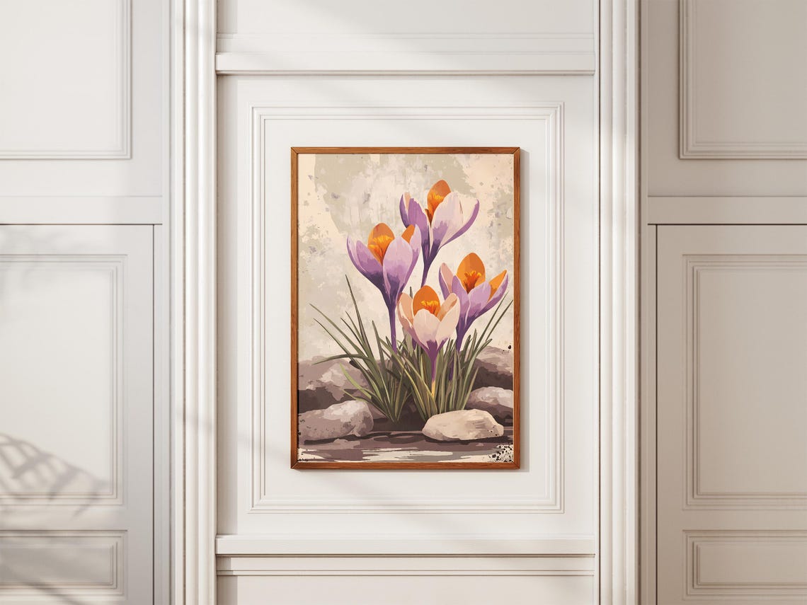 Purple and Orange Crocuses Blooming Among Garden Rocks Poster - Image 2