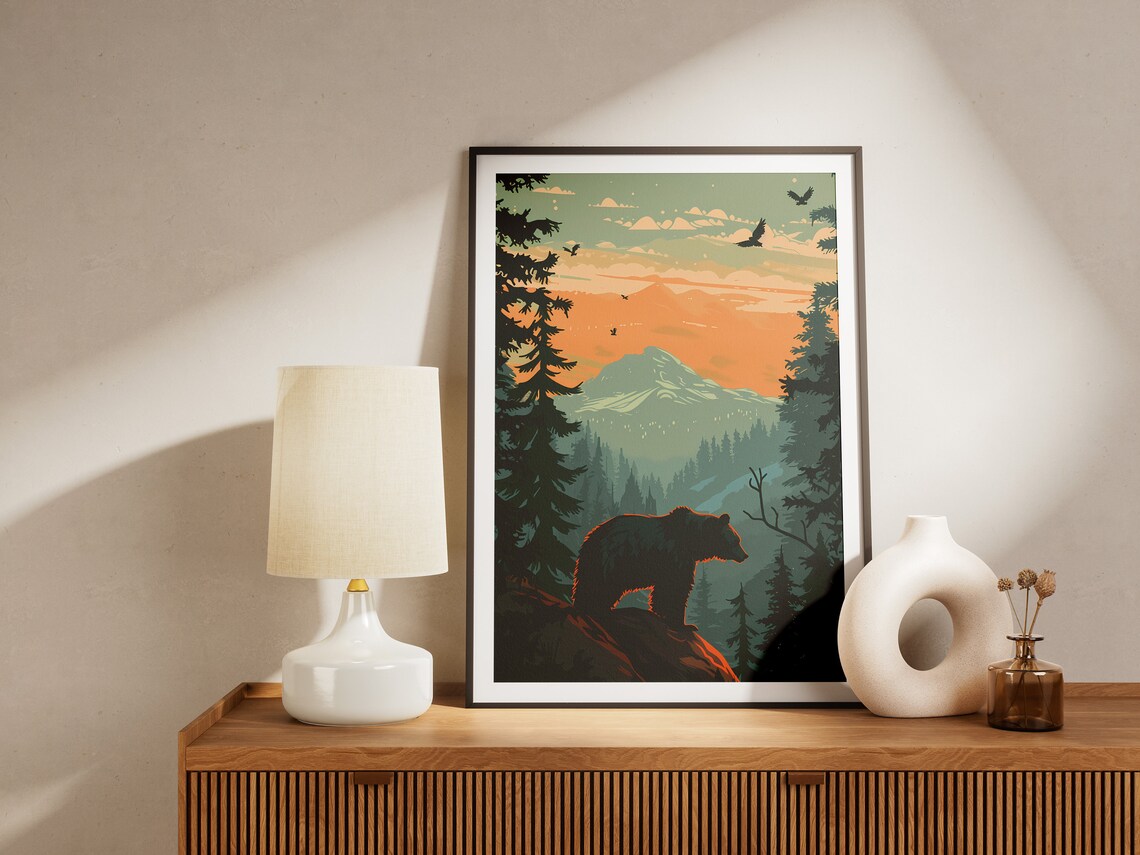 Mountain Bear Print, Mid-Century Modern Forest Poster - Image 2