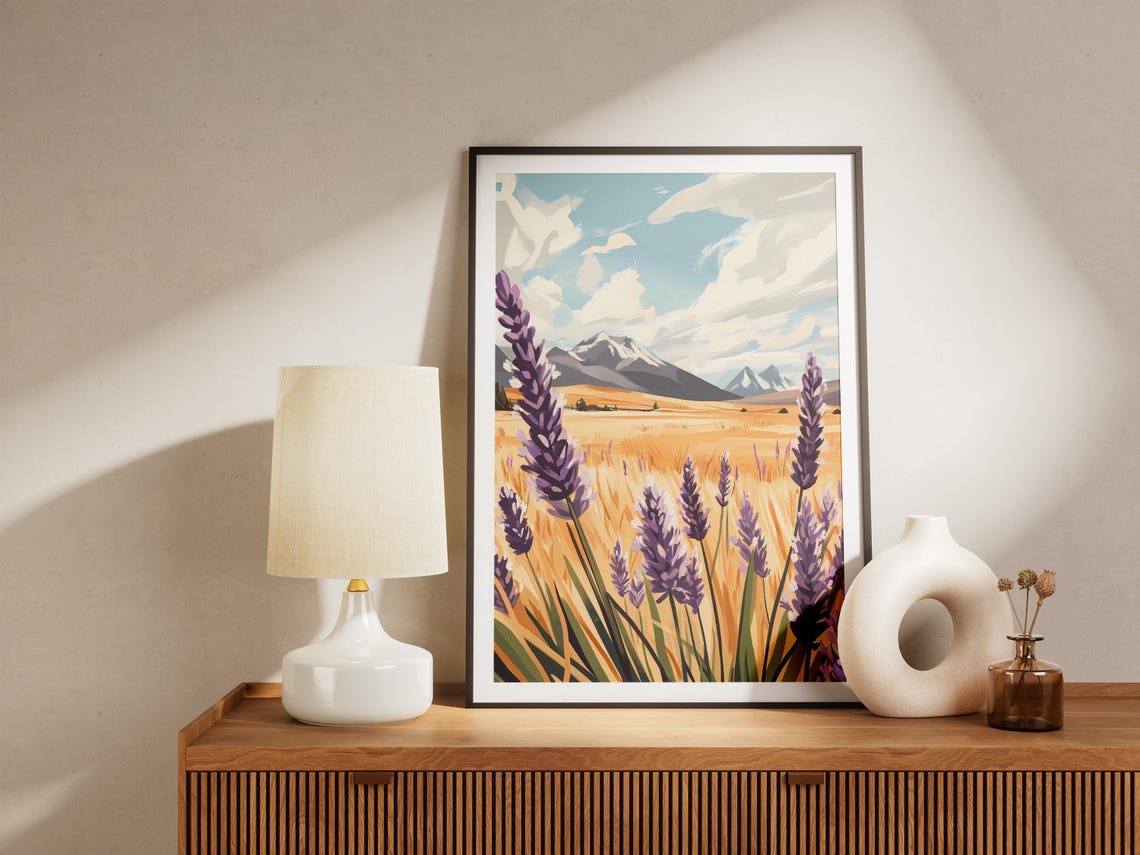 Lavender Field Golden Hills Mountain Landscape Botanical Poster - Image 4