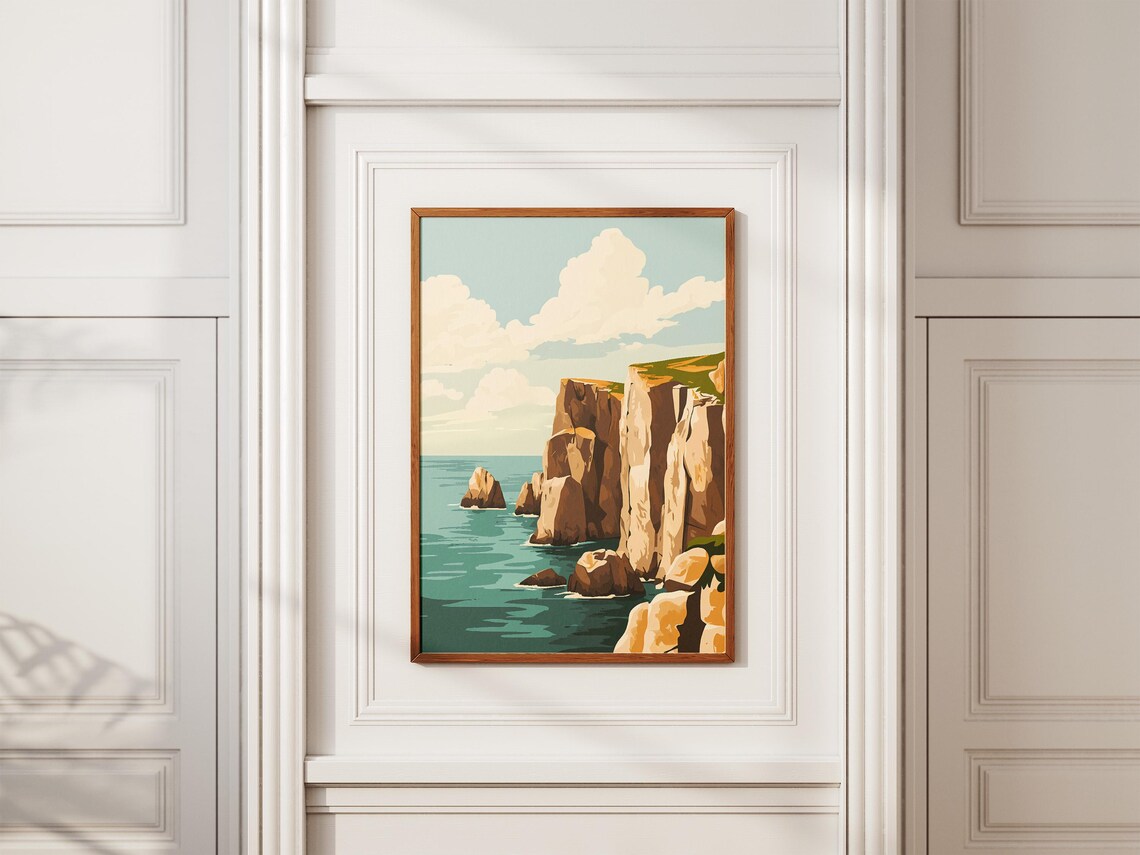 Lands End Cornwall Golden Sea Stacks Cliffs Turquoise Sea Poster - Image 2