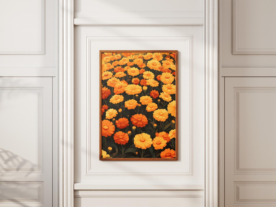 Dense Orange Marigold Flower Bed Poster in Warm Autumn Blooms - Image 2