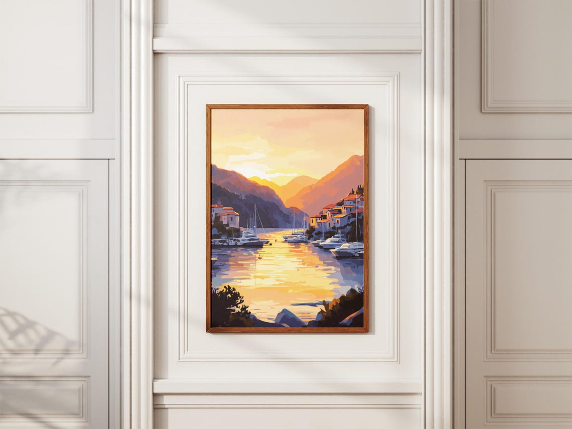 Mediterranean Harbor at Sunset with Yachts and Golden Water Poster - Image 2