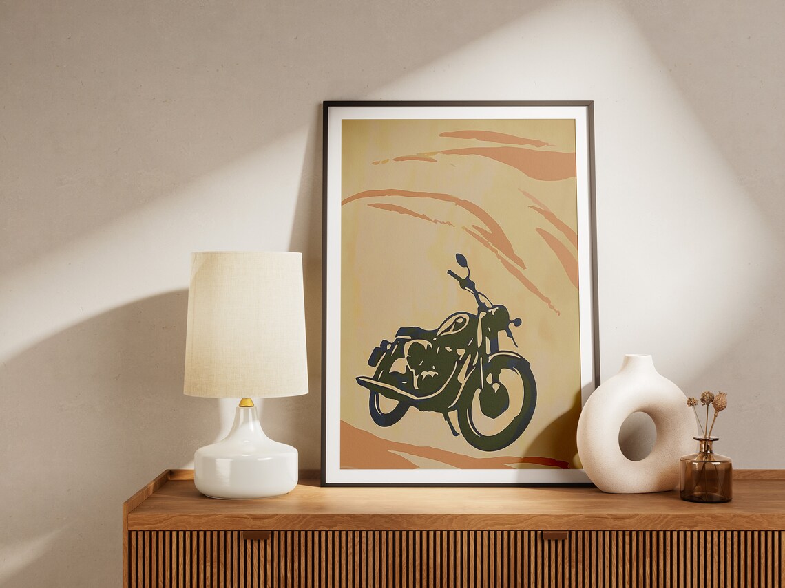 Vintage Motorcycle Silhouette Minimalist Retro Desert Road Art Print - Image 2