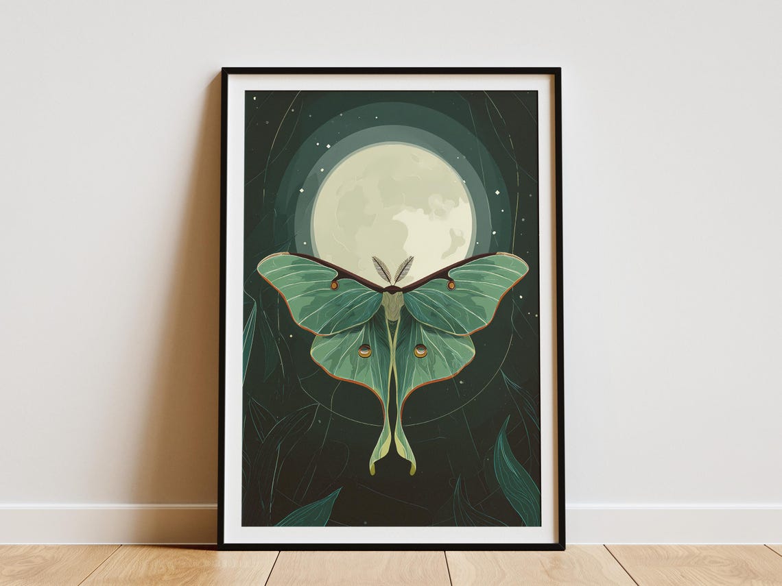 Luna Moth by Moonlight Vintage Style Botanical Insect Poster