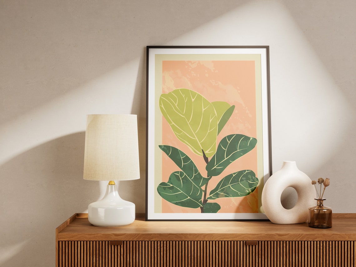Fiddle Leaf Fig Warm Peach Minimalist Botanical Plant Poster - Image 2