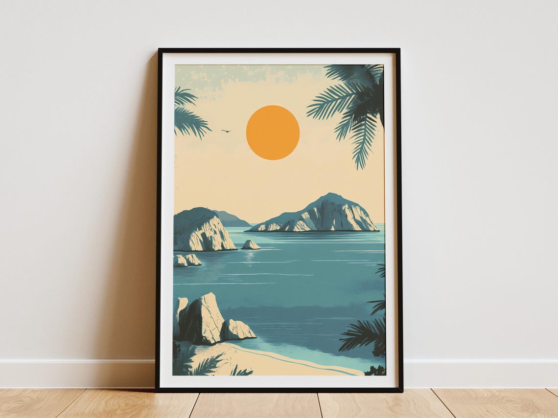 Ogasawara Islands Rocky Islets Orange Sun Deep Blue Sea Poster