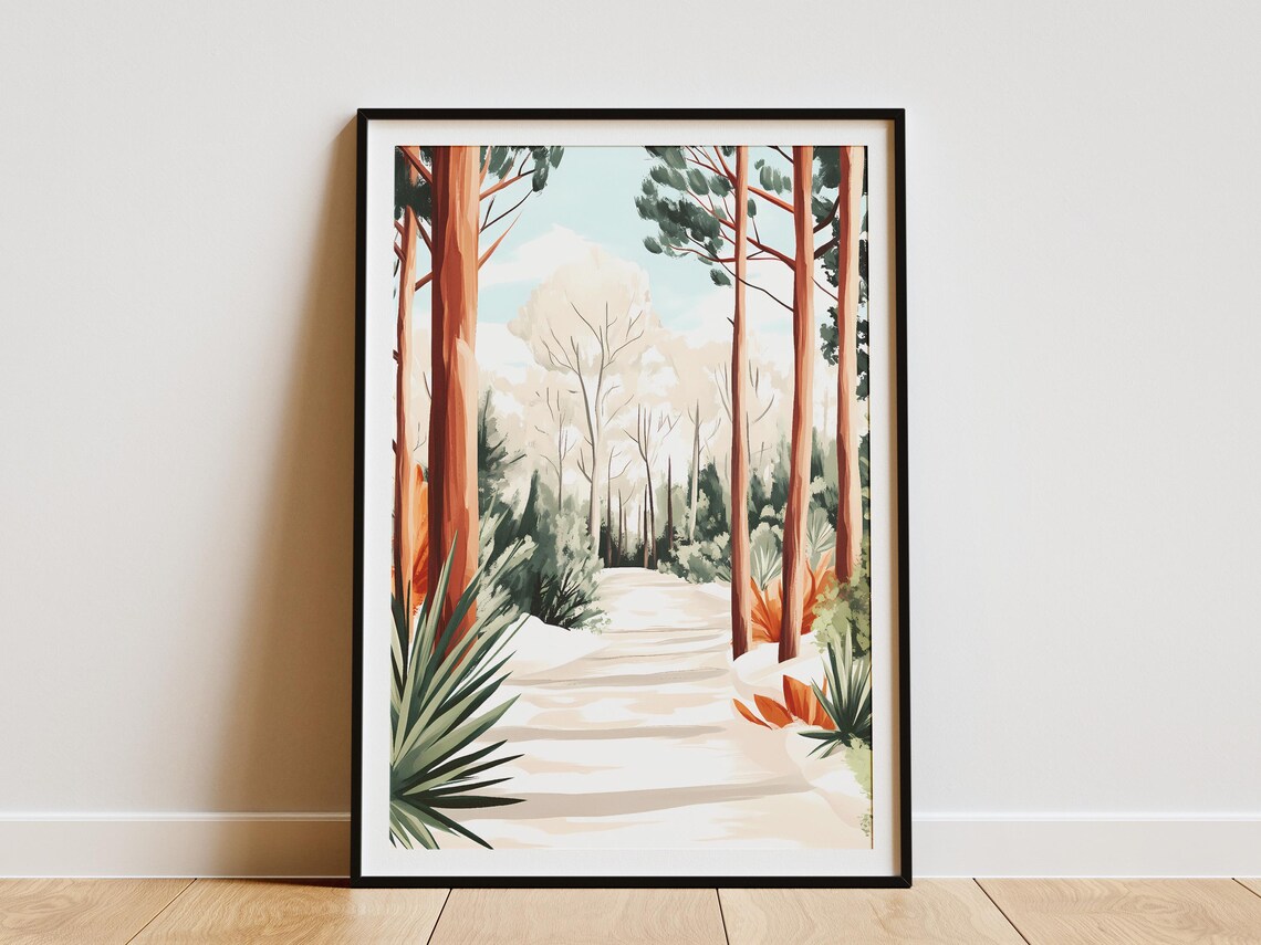 Winter Forest Path Snow Covered Pathway Pine Trees Nature Art Print Poster Minimalist Landscape Decor Home Decor Wall Art