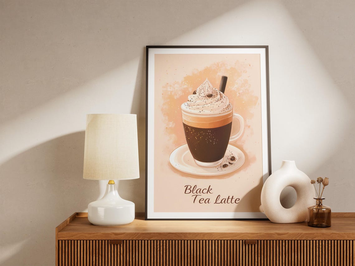 Black Tea Latte Whipped Cream Blush Pink Cafe Typography Drink Poster - Image 5