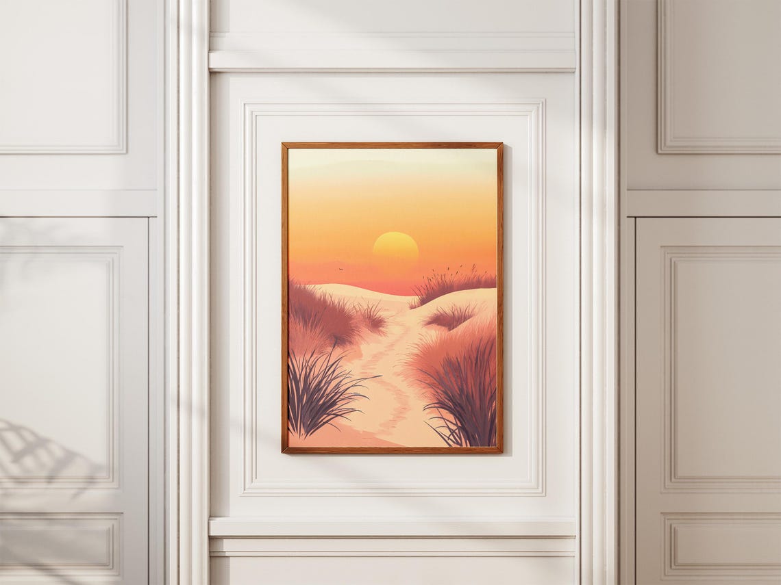 Orange Sunset Over Sand Dunes and a Winding Grass Path Poster - Image 2