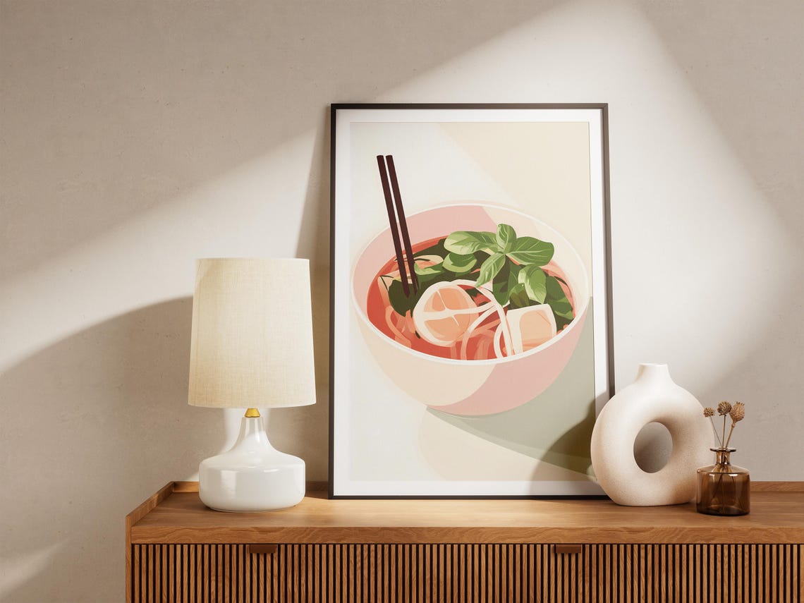 Pho Bowl With Fresh Basil And Lime Minimalist Food Art Poster - Image 5