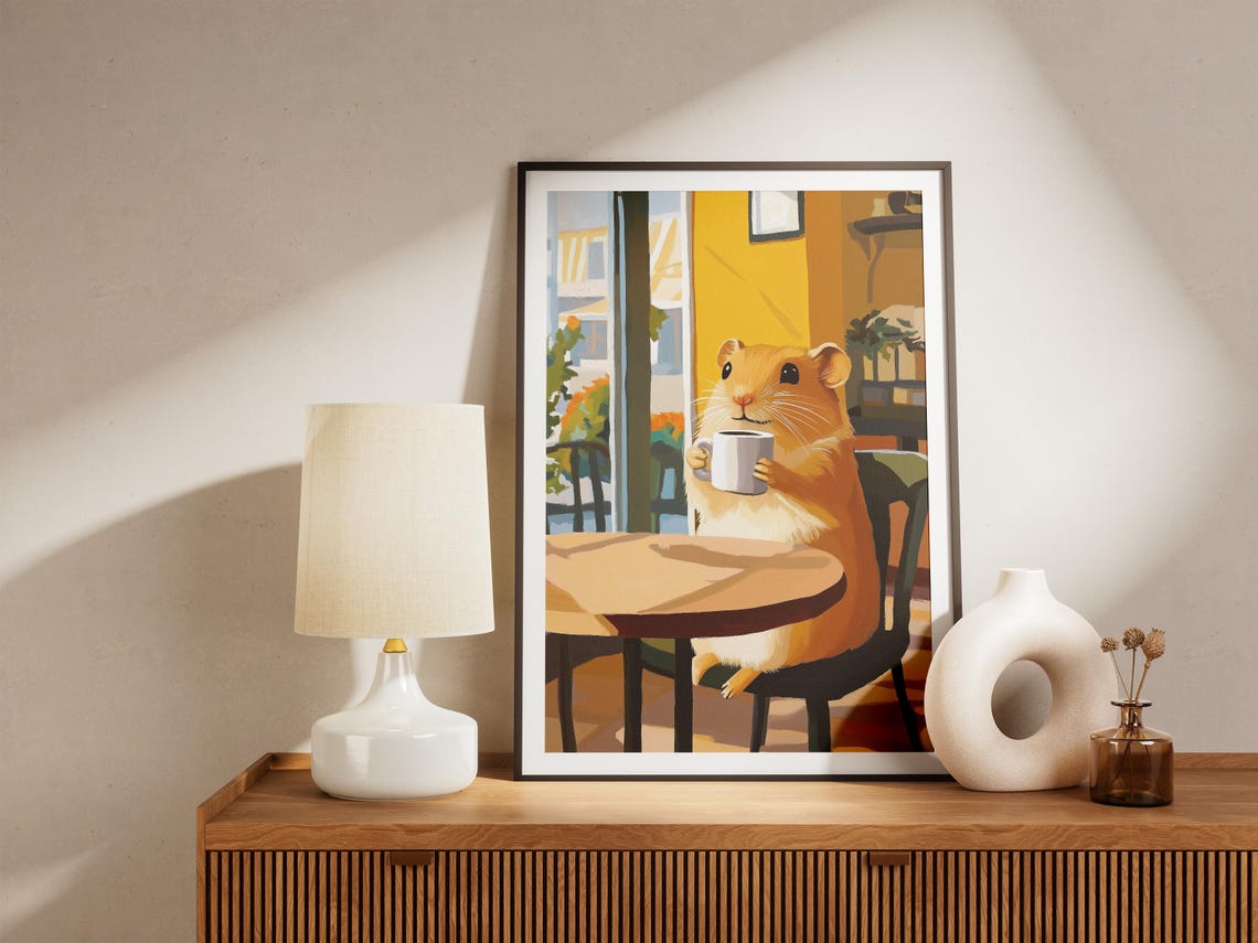 Hamster Coffee Poster Cute Animal Cafe Wall Decor Whimsical Gift - Image 4