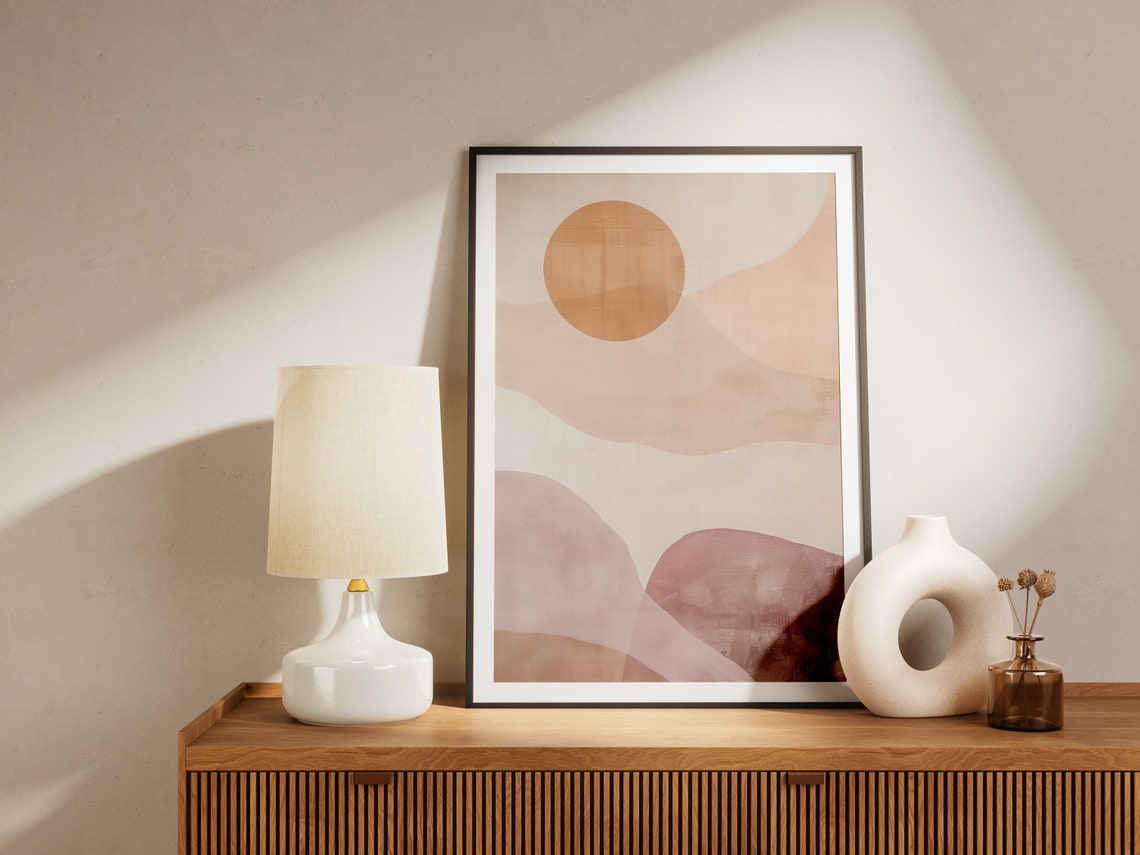 Abstract Boho Sun Neutral Beige Blush Minimalist Desert Art Print - Image 2