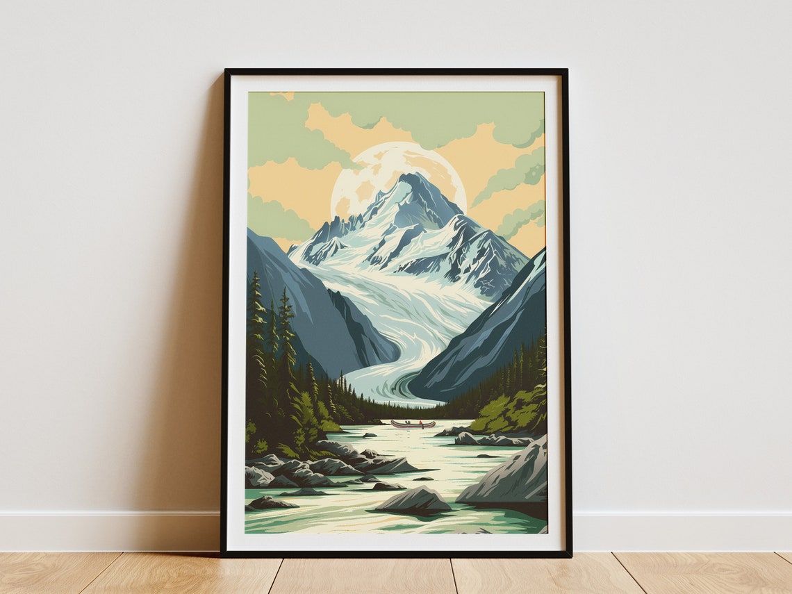 Wrangell St Elias Alaska Glacier Moonlight Canoe Mountain Poster