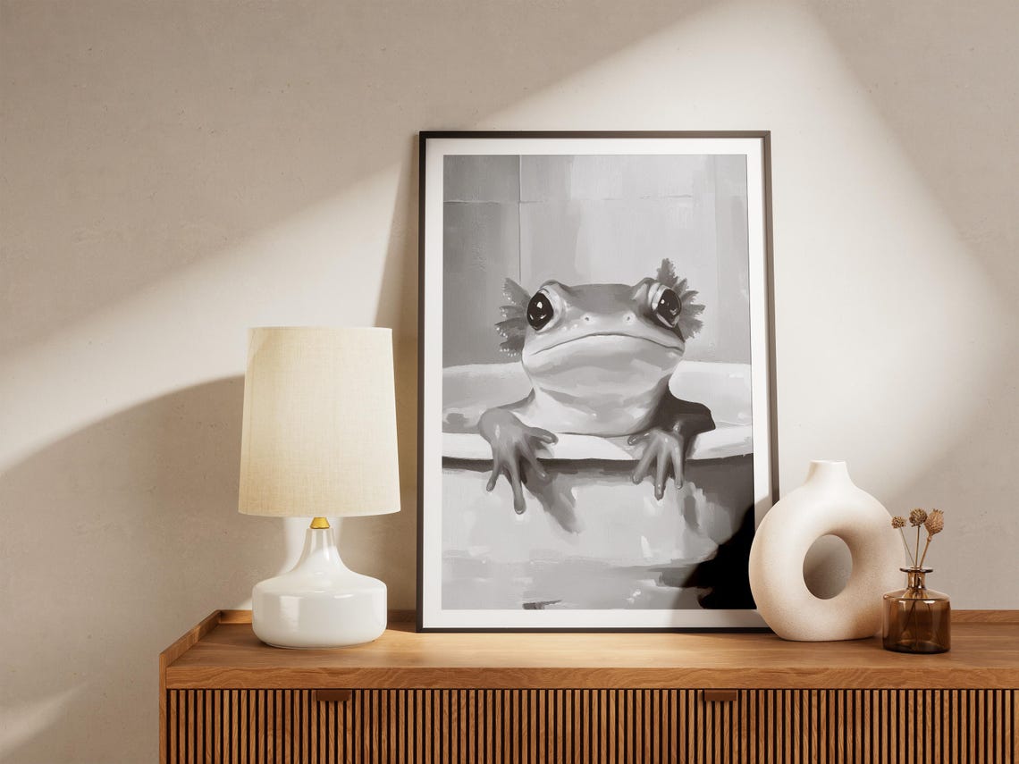 Axolotl In Bathtub Poster Black And White Cute Animal Wall Decor - Image 4