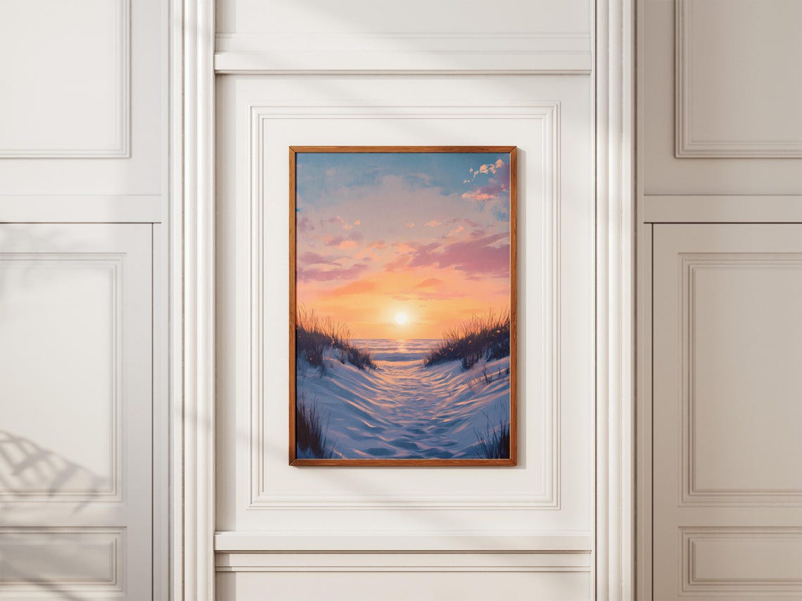 Sandy Dune Path Winding Between Grasses to an Ocean Sunset Poster - Image 2