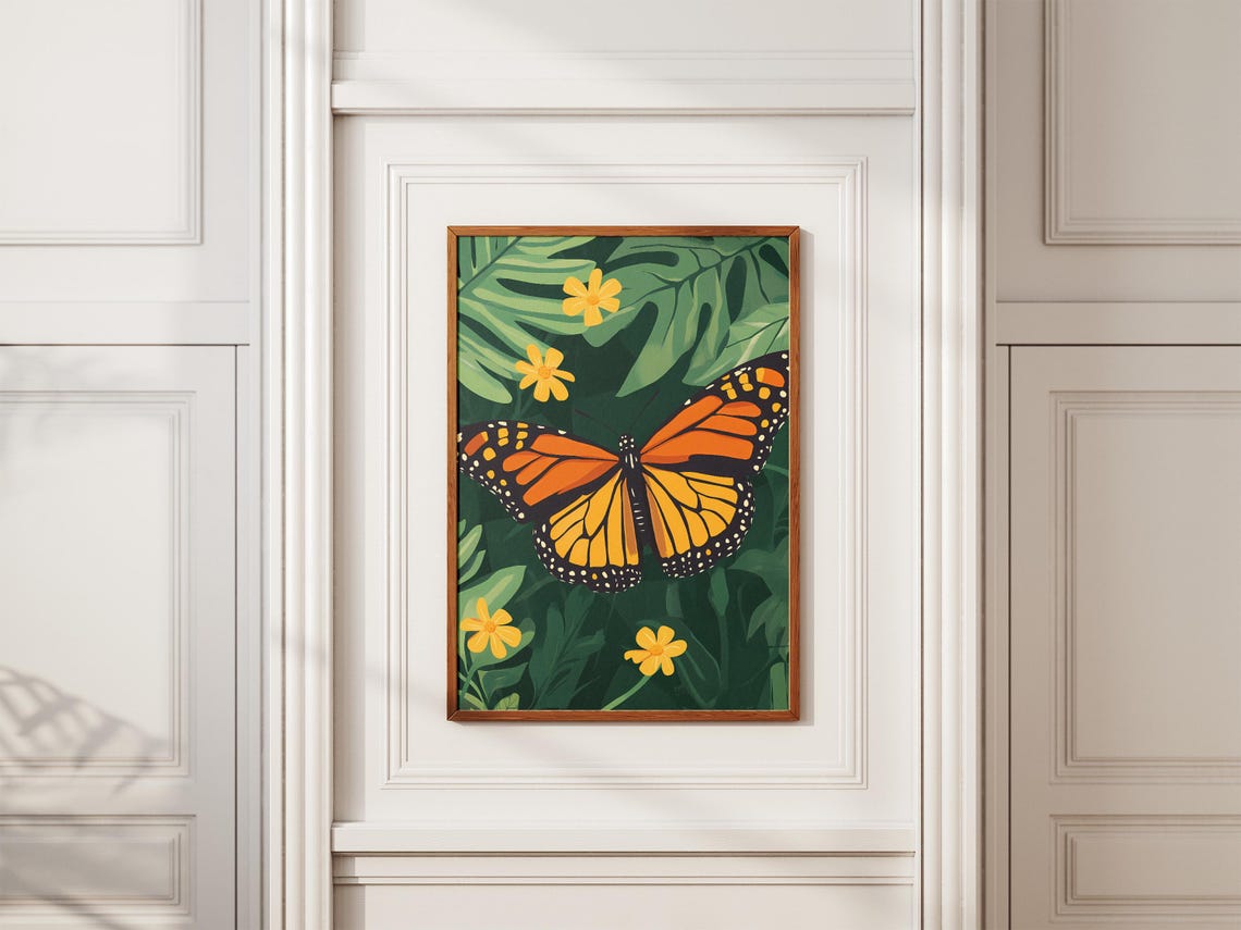 Monarch Butterfly Tropical Foliage Botanical Insect Art Poster - Image 2