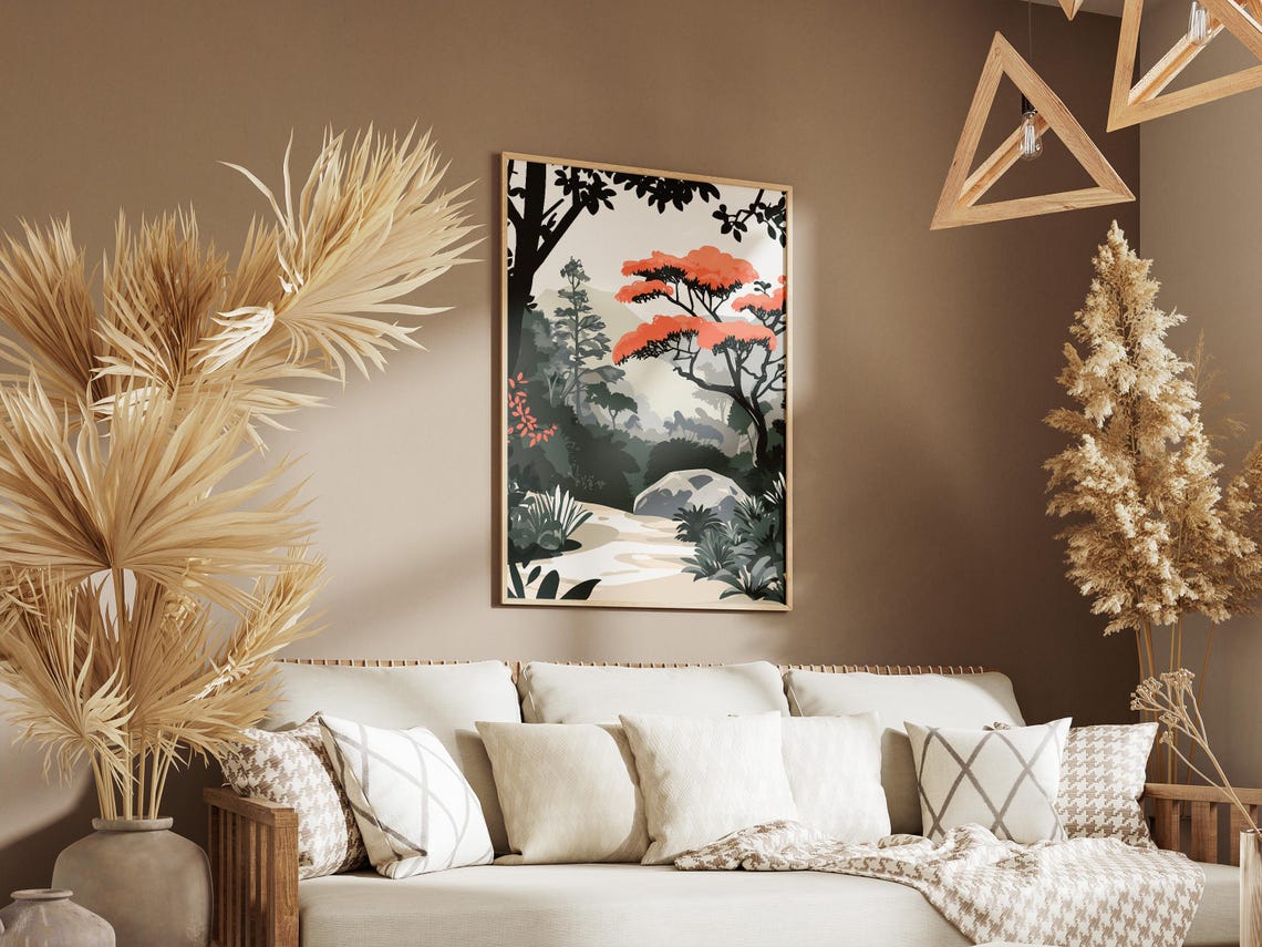 Shirakami Sanchi Japan Beech Forest Path Coral Tree Mist Poster - Image 3