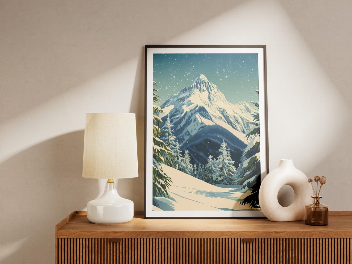 North Cascades Snowy Peak Under a Pale Starry Sky Winter Poster - Image 5