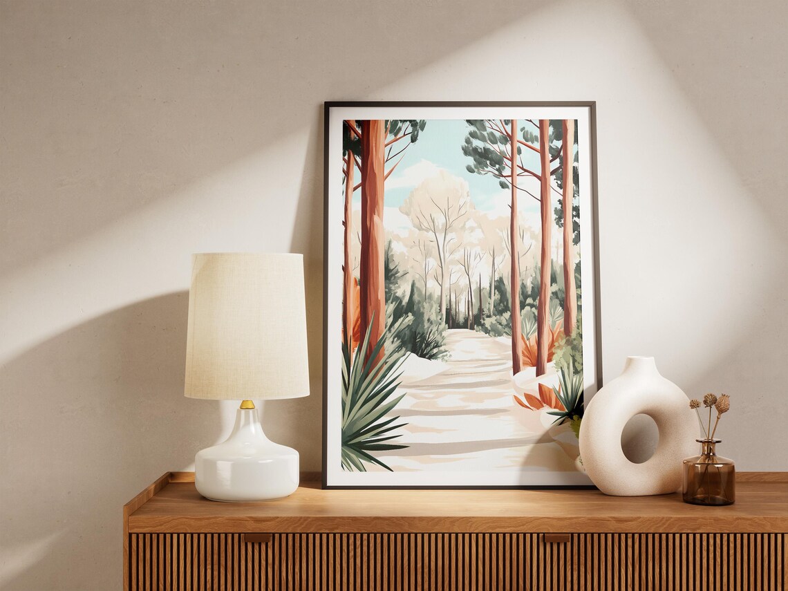 Winter Forest Path Snow Covered Pathway Pine Trees Nature Art Print Poster Minimalist Landscape Decor Home Decor Wall Art - Image 5
