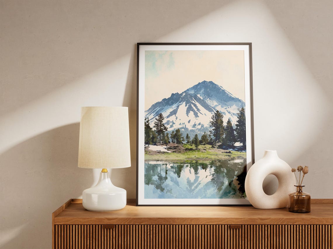 Lassen Volcanic National Park Snowy Peak Lake Reflection Poster - Image 4