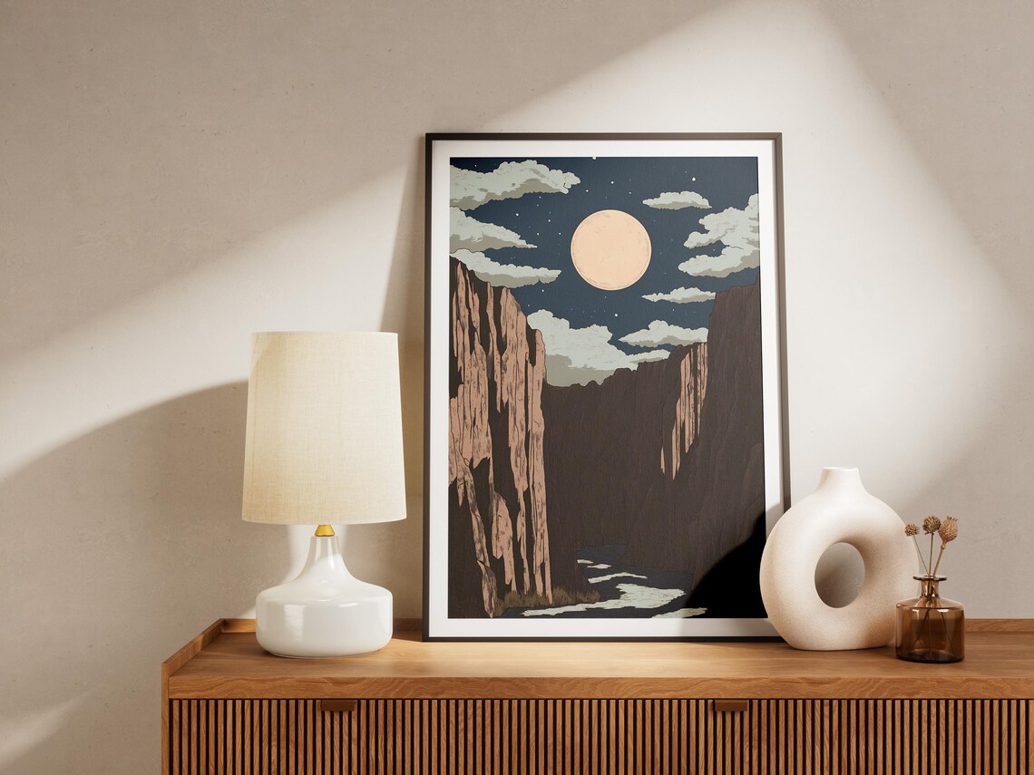 Black Canyon of the Gunnison Colorado Deep Gorge Moonlit Night Art Poster - Image 4