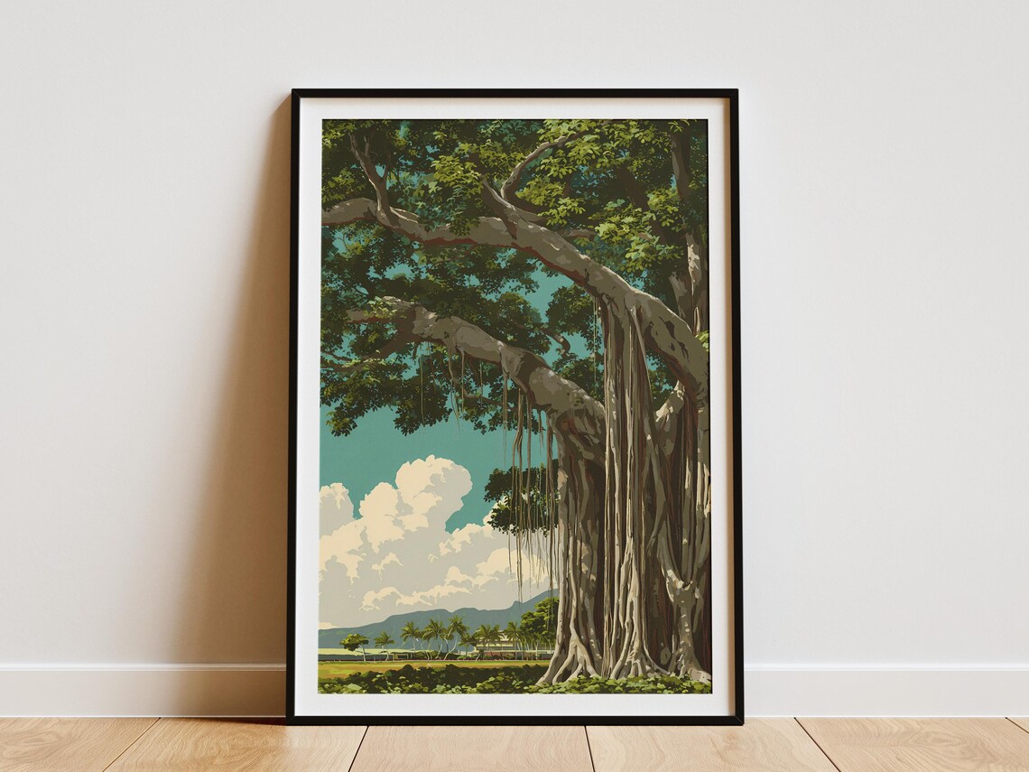 Hawaiian Banyan Tree Aerial Roots Tropical Island Landscape Poster