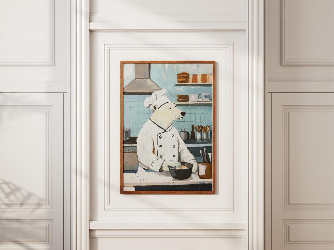 Polar Bear Chef Art Print Kitchen Wall Decor Culinary Animal Poster Gift Funny White Uniform - Image 2