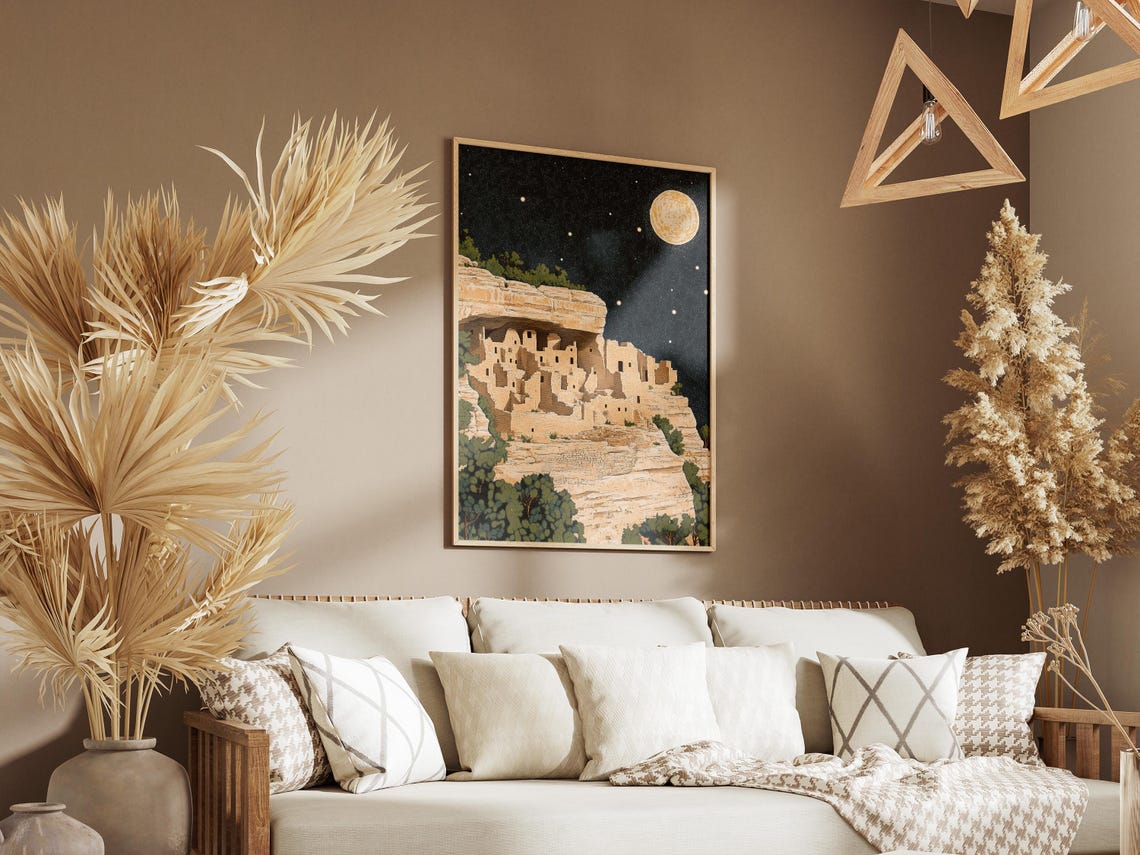 Mesa Verde National Park Moonlit Cliff Palace Night Sky Poster - Image 3