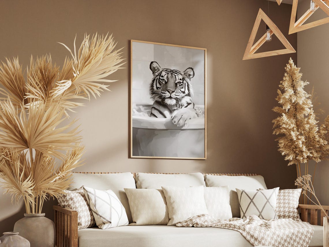 Tiger In Bathtub Poster Animal Wall Art Print Bathroom Decor Funny Contemporary Playful Lover Gift - Image 3
