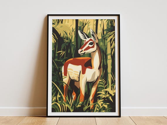 Okapi Wildlife Reserve Democratic Republic Of The Congo Poster African Animal Art Print In Jungle Modern Illustration