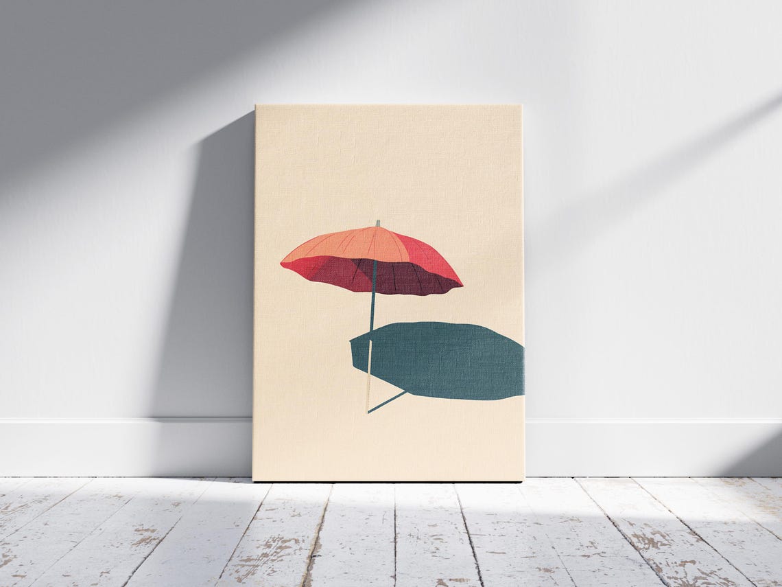 Red Beach Umbrella Shadow Minimalist Summer Coastal Art Poster - Image 2
