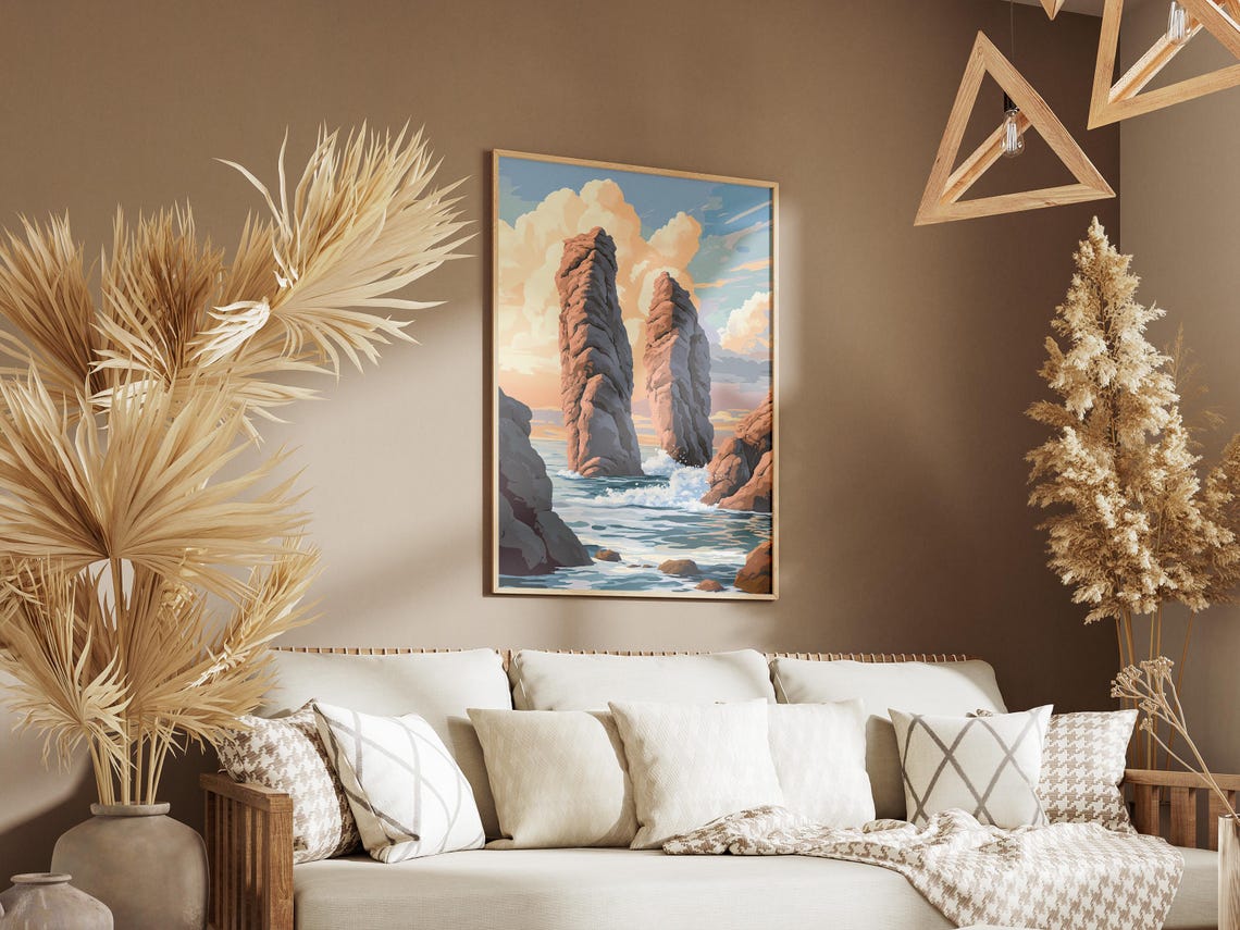 Twin Ocean Rock Pillars Rising from the Surf at Golden Hour Poster - Image 3