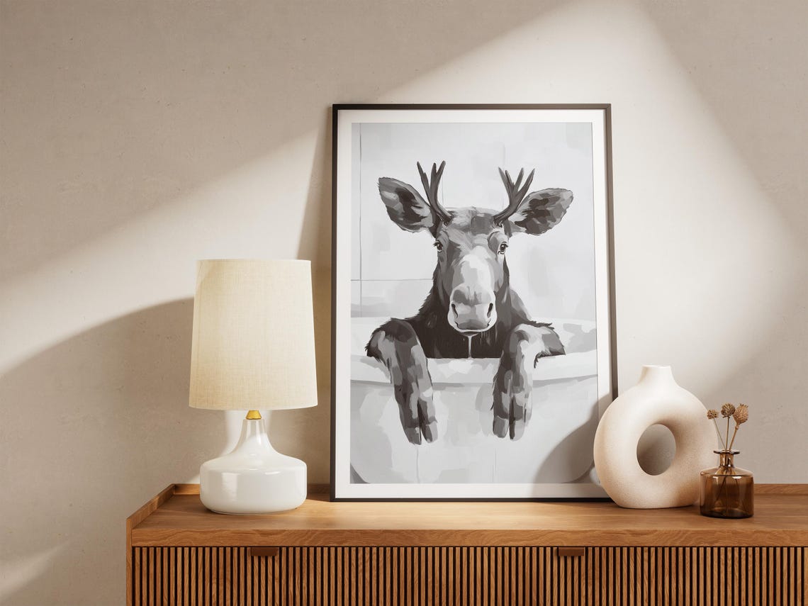 Moose Bathtub Bubble Bath Poster Print Minimalist Bathroom Wall Art Animal Funny Decor Gift - Image 4