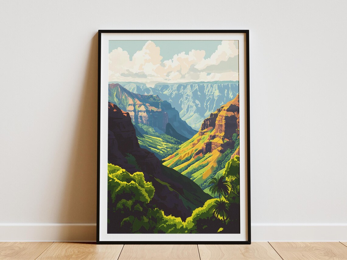 Waimea Canyon Kauai Layered Red Ridges Lush Green Valley Poster