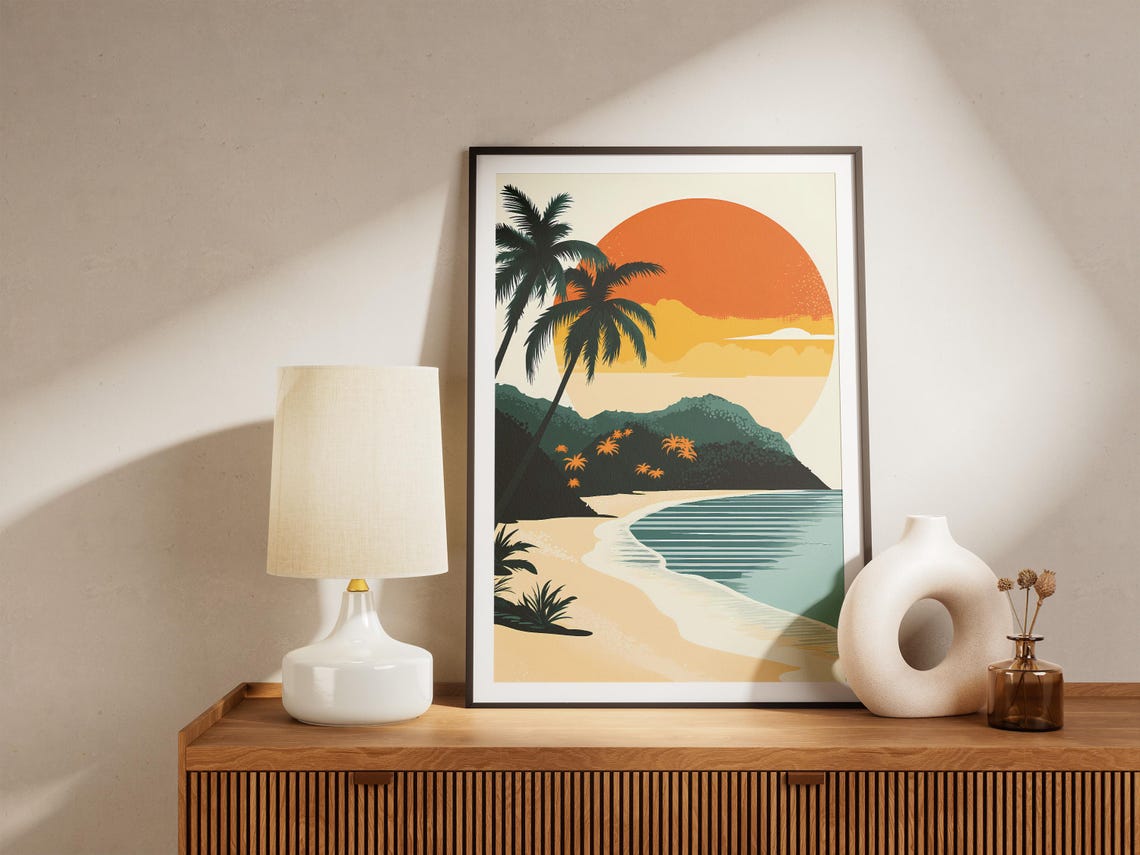 Tonga Tropical Beach Sunset Palm Trees Island Coast Travel Poster - Image 5
