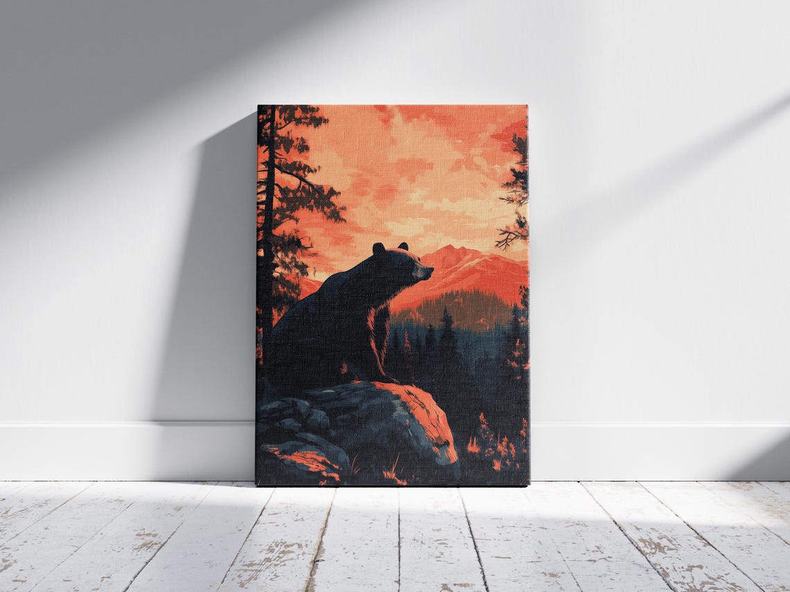 Bear Silhouette Sunset Mountain Wilderness Wildlife Scenic Poster - Image 2